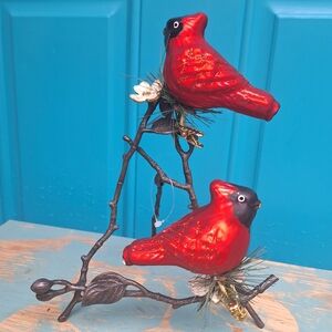 Vintage Bird Ornaments Mercury Glass Clip-On Red Birds Home Decor Christmas